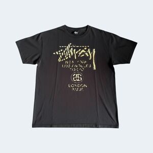 Stussy Black Gold World Tour Graphic T-Shirt Large Streetwear Skate Tee
